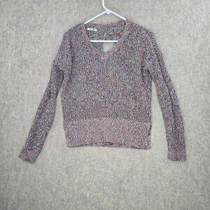 Thelurece Women’s Multicolor Knit Sweater XS Cotton Blend Long Sleeve V-Neck